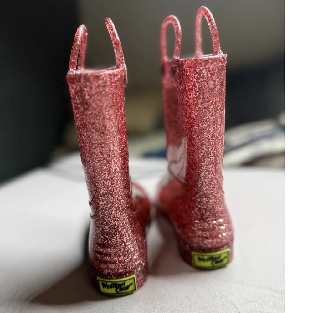 Western Chief Girls Glitter Rain Boots Size 13 Rose Gold Pink Waterproof PVC